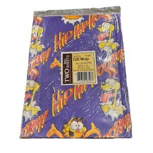 NOS 1980's Vintage Garfield Cat Gift Wrap Paper Hip Hip Hooray Birthday
